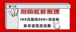 利用杠杆100元撬动500+创业粉,单日变现5位数-维客创业网