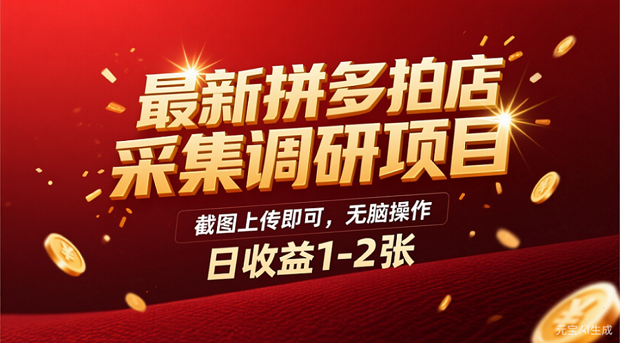 最新拼多多拍店采集调研项目,截图上传即可,无脑操作,日收益1-2张-维客创业网